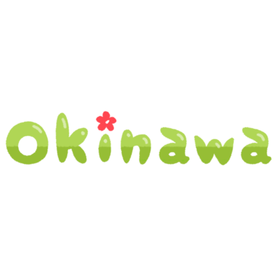 「Okinawa」英字＋ハイビスカス・緑