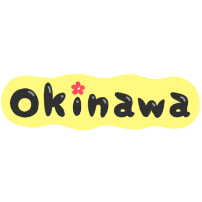 「Okinawa」英字＋ハイビスカス・黒×黄