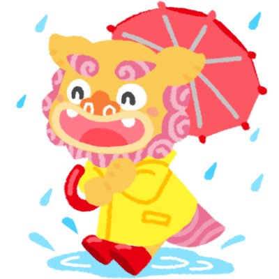 【水たまり】赤い傘とシーサーの女の子