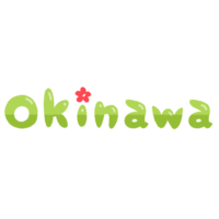 「Okinawa」英字＋ハイビスカス・緑