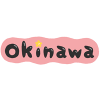「Okinawa」英字＋ハイビスカス・黒×ピンク