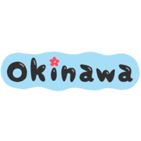 「Okinawa」英字＋ハイビスカス・黒×青